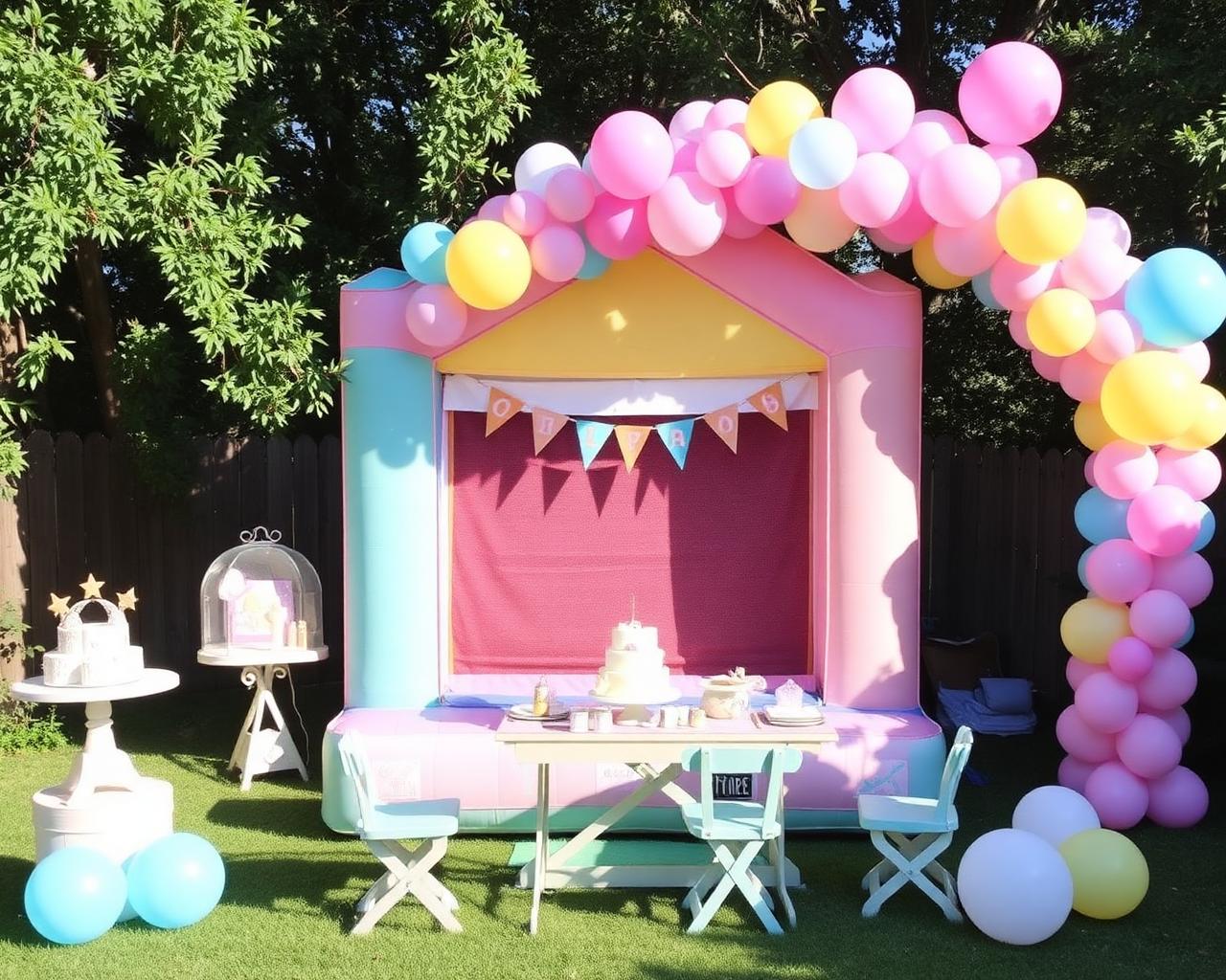 Pastel kids birthday with bounce house