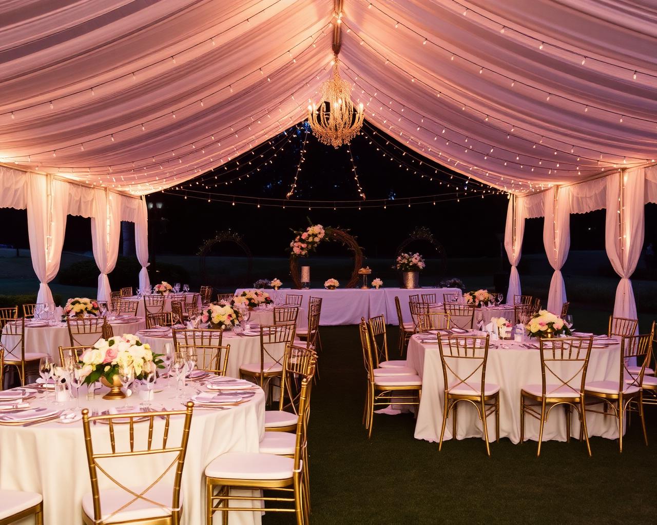Elegant wedding reception under a tent