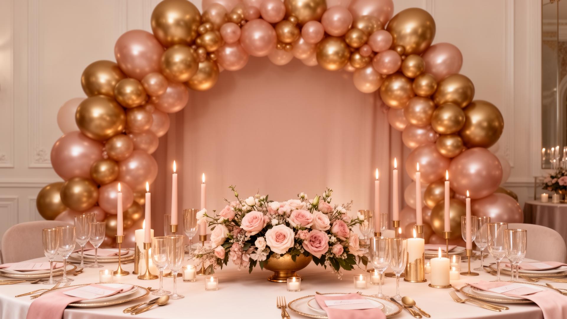 Elegant event setup with gold and blush decor